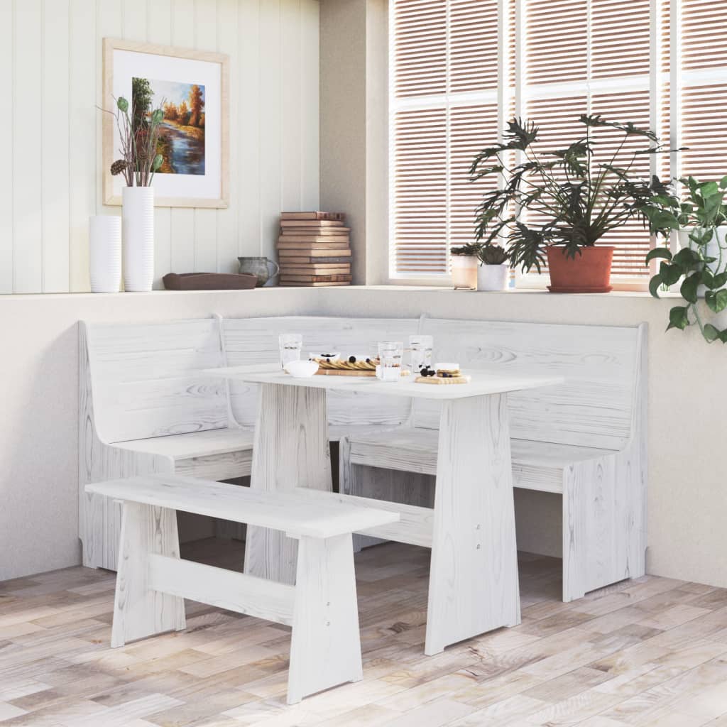 Berkfield Corner Bench 151 cm Solid Wood Pine White