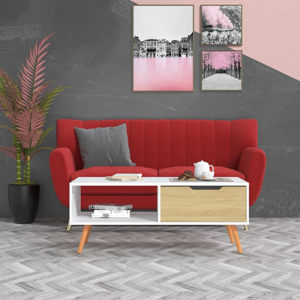 Berkfield Coffee Table White and Sonoma Oak 100x49.5x43 cm Engineered Wood