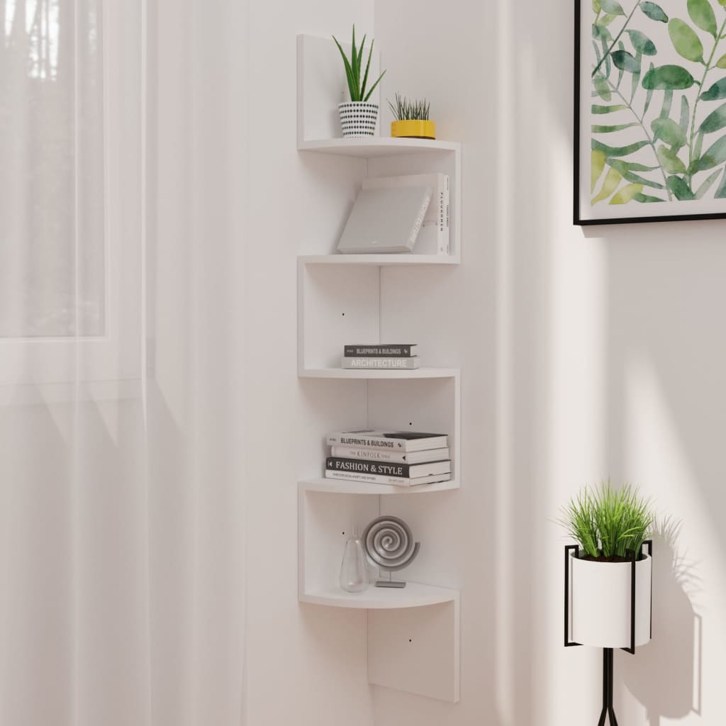 Berkfield Wall Corner Shelf White 19x19x123 cm Engineered Wood