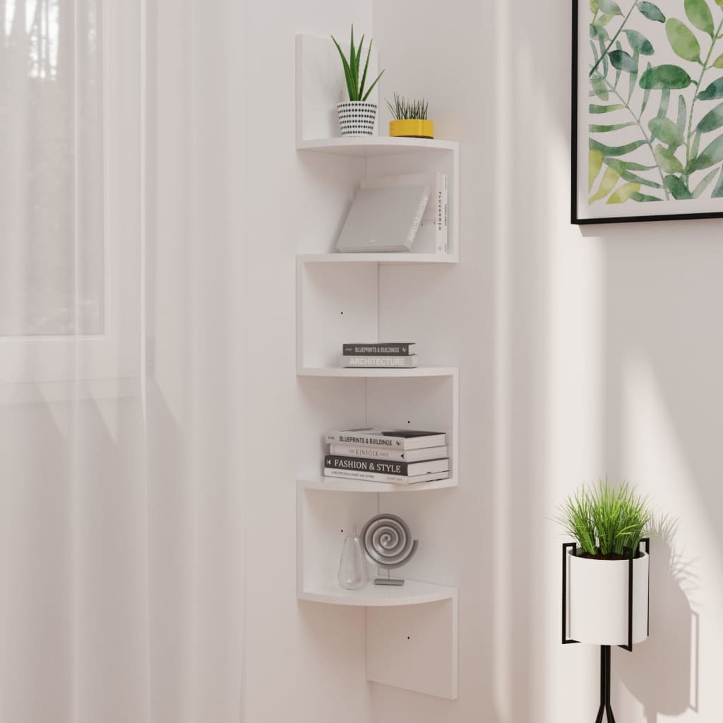 Berkfield Wall Corner Shelf High Gloss White 19x19x123 cm Engineered Wood