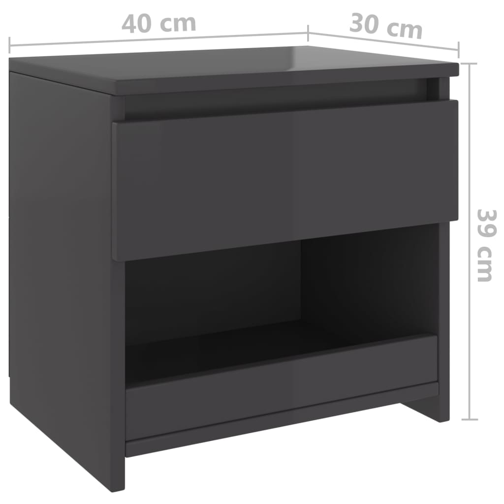 Berkfield Bedside Cabinet High Gloss Grey 40x30x39 cm Engineered Wood