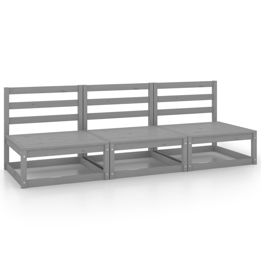 Berkfield Garden Middle Sofas 3 pcs Grey Solid Wood Pine