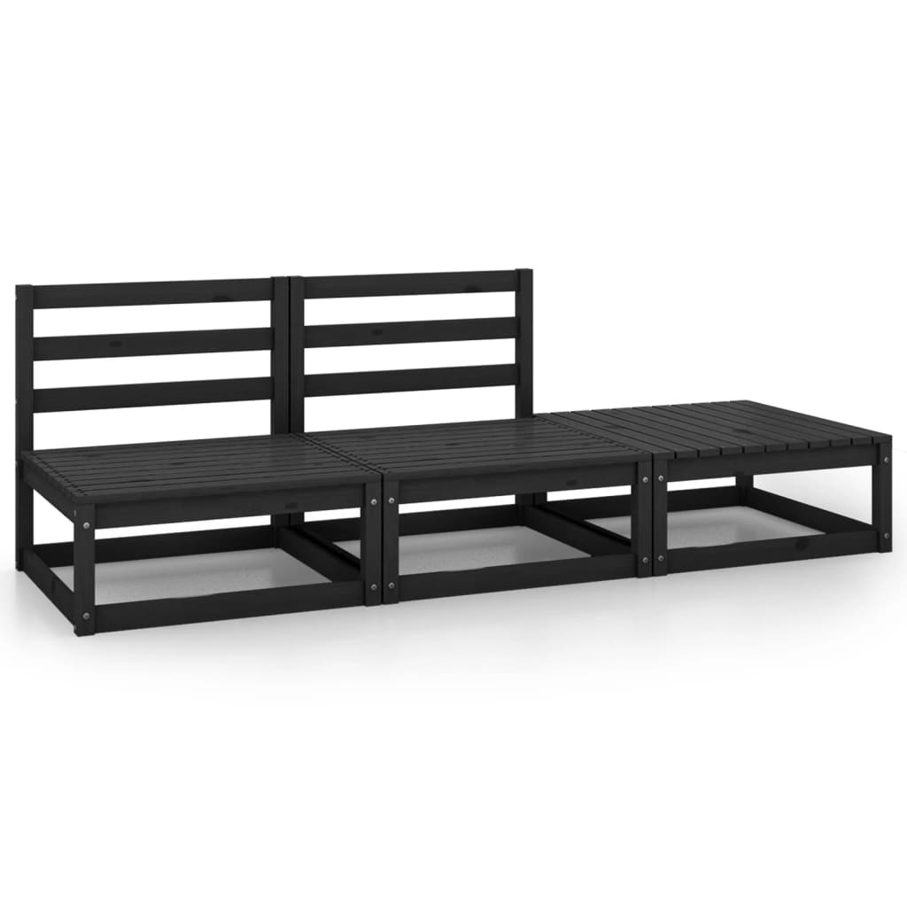 Berkfield 3 Piece Garden Lounge Set Black Solid Pinewood