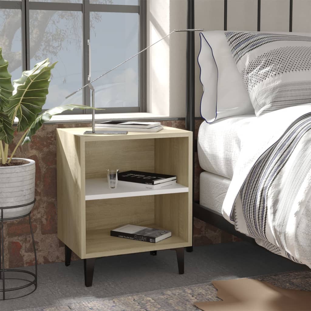 Berkfield Bed Cabinets Metal Legs 2 pcs Sonoma Oak and White 40x30x50 cm