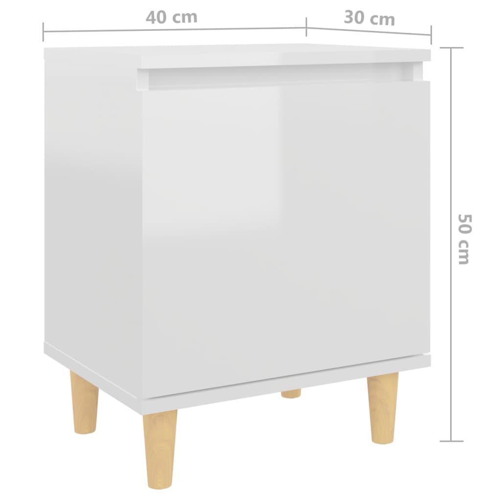 Berkfield Bed Cabinet with Solid Wood Legs High Gloss White 40x30x50cm