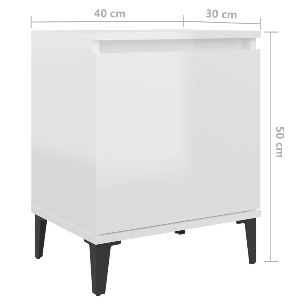 Berkfield Bed Cabinets with Metal Legs 2 pcs High Gloss White 40x30x50 cm