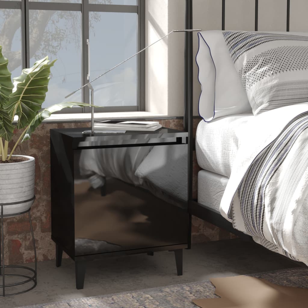 Berkfield Bed Cabinets with Metal Legs 2 pcs High Gloss Black 40x30x50 cm