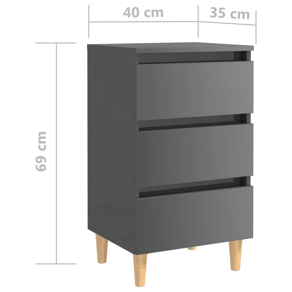 Berkfield Bed Cabinet with Solid Wood Legs High Gloss Grey 40x35x69 cm
