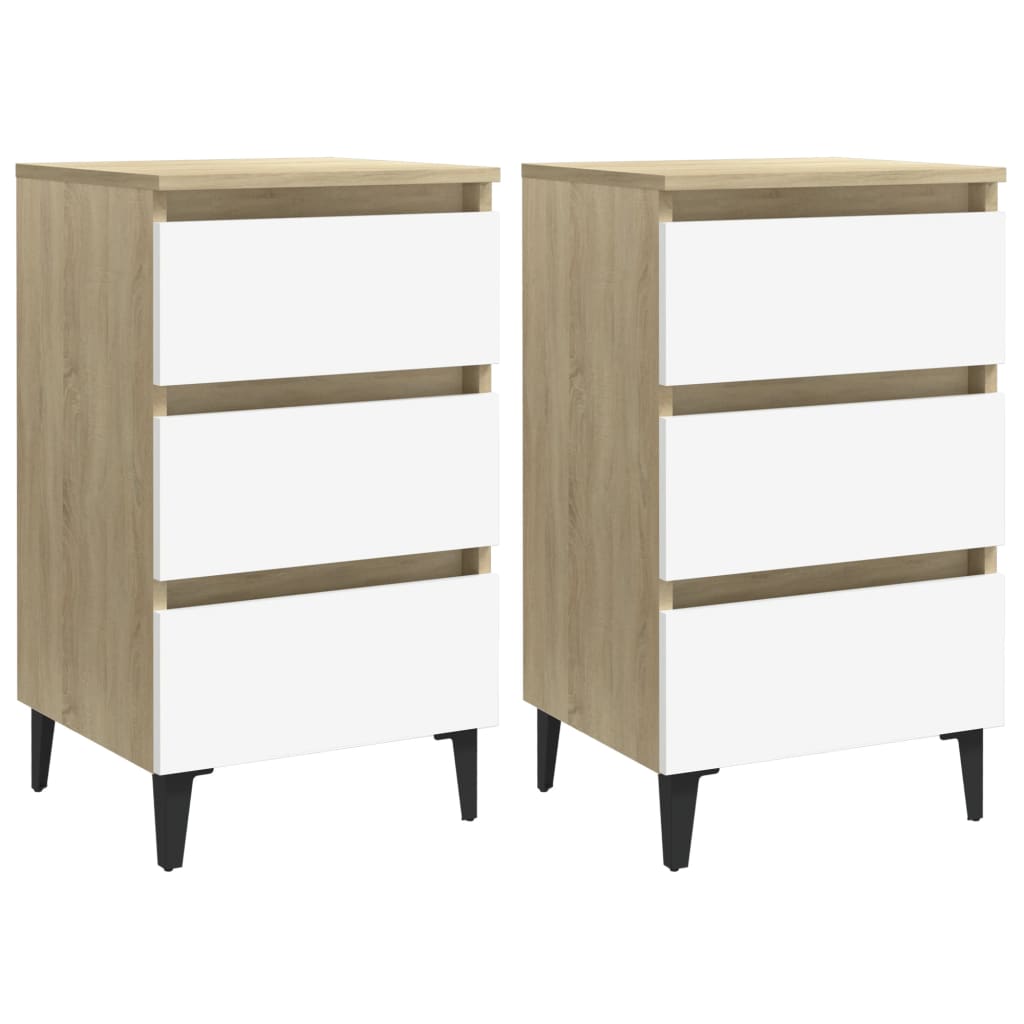 Berkfield Bed Cabinet with Metal Legs 2 pcs White and Sonoma Oak 40x35x69 cm