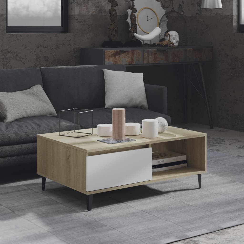 Berkfield Coffee Table White and Sonoma Oak 90x60x35 cm Engineered Wood