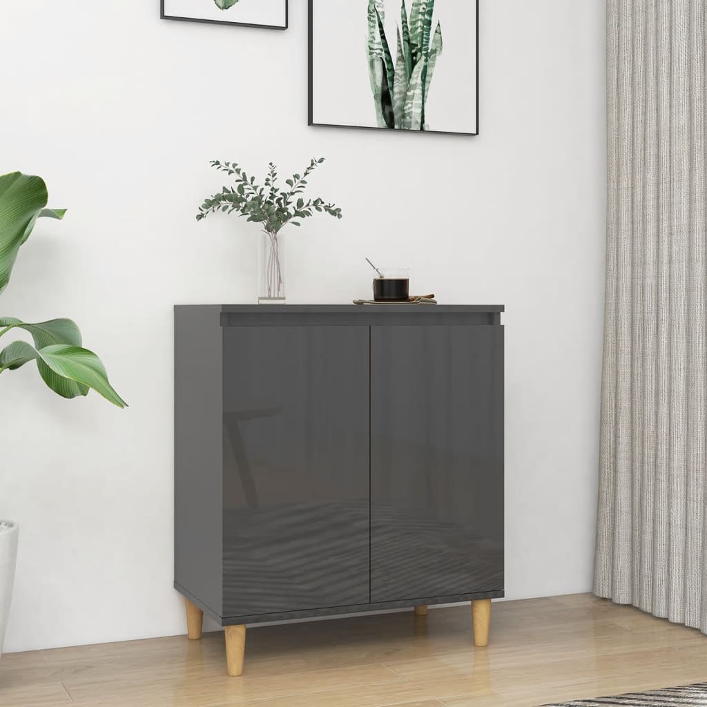 Berkfield Sideboard&Solid Wood Legs High Gloss Grey 60x35x70 cm Engineered Wood