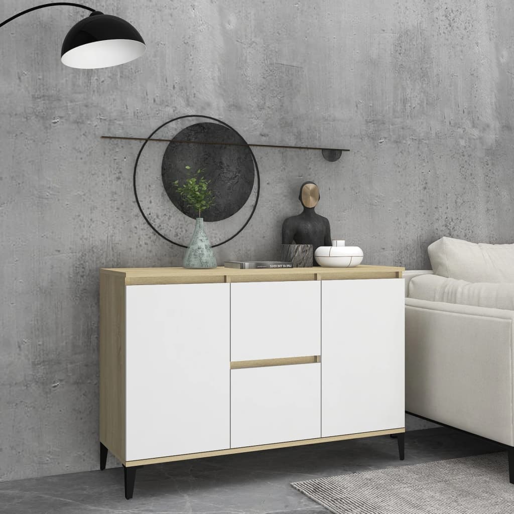 Berkfield Sideboard White and Sonoma Oak 104x35x70 cm Engineered Wood