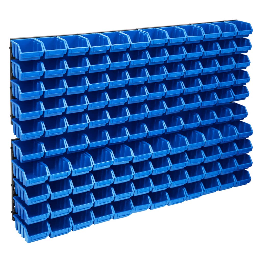 Berkfield 128 Piece Storage Bin Kit with Wall Panels Blue and Black