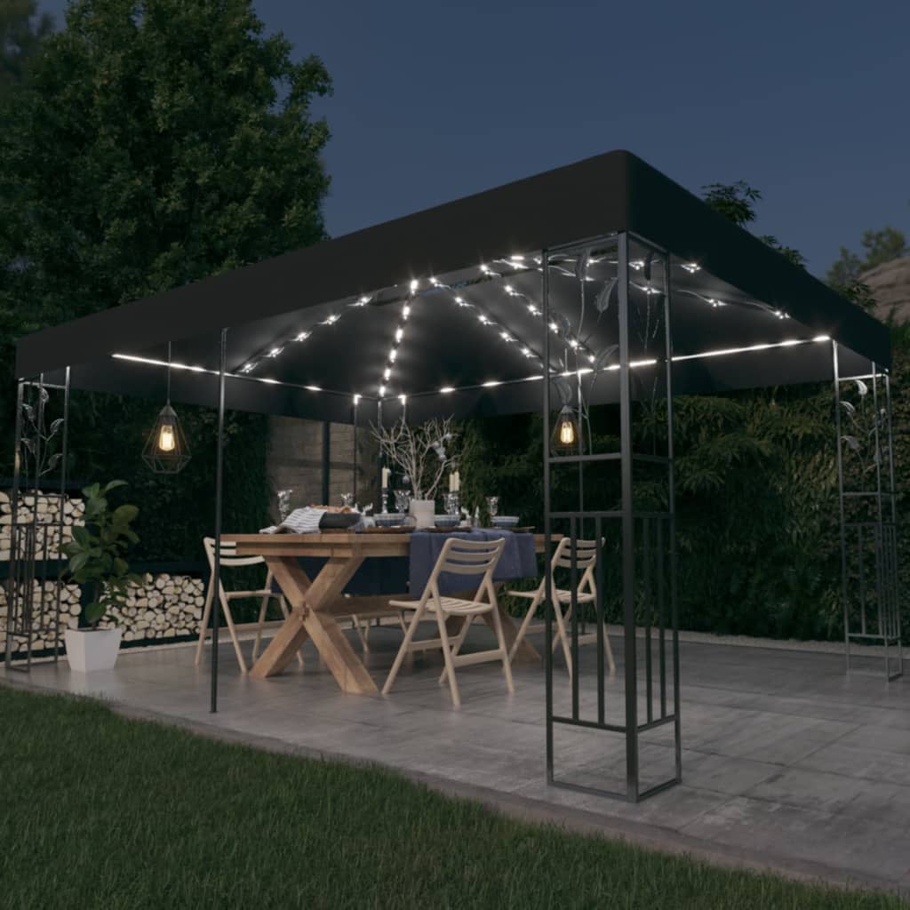 Berkfield Gazebo with Double Roof&LED String Lights 3x4m Anthracite