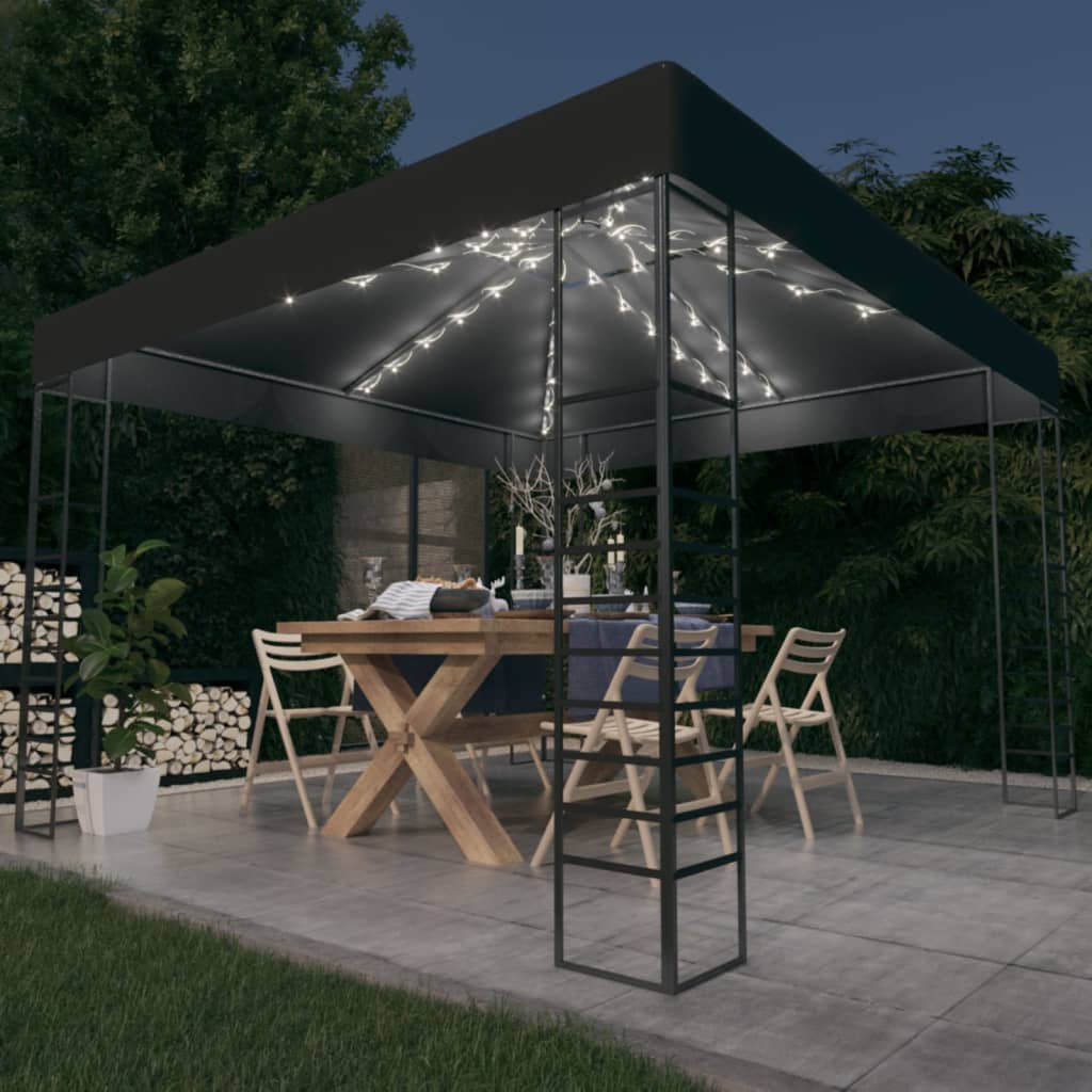 Berkfield Garden Marquee with LED String Lights 3x3 m Anthracite