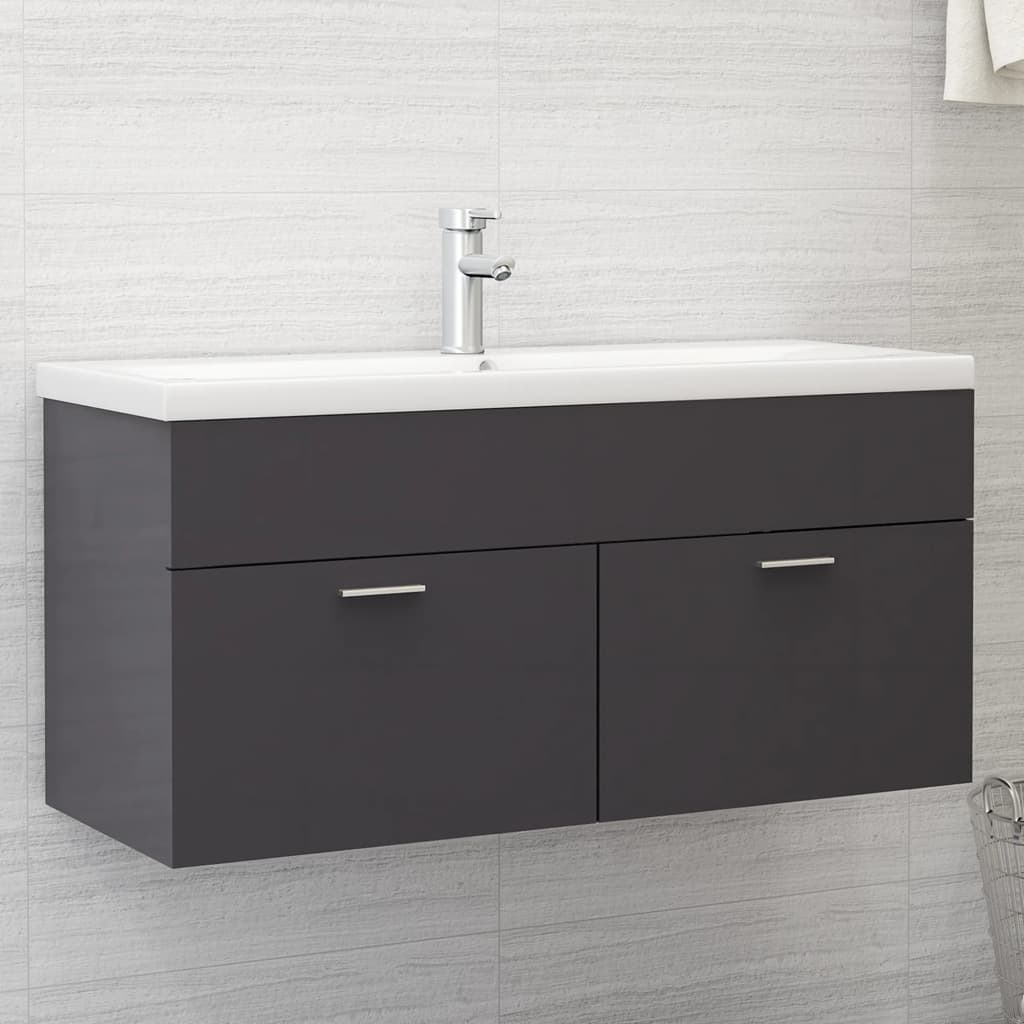 Berkfield Sink Cabinet with Built-in Basin High Gloss Grey Engineered Wood