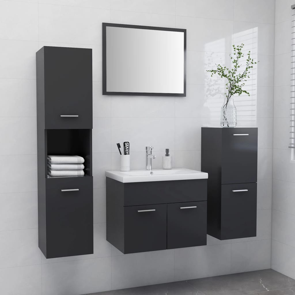 Berkfield Bathroom Furniture Set Grey Engineered Wood