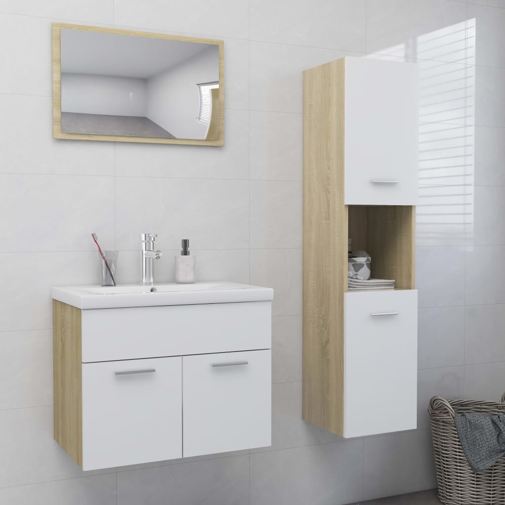 Berkfield Bathroom Furniture Set White and Sonoma Oak Engineered Wood
