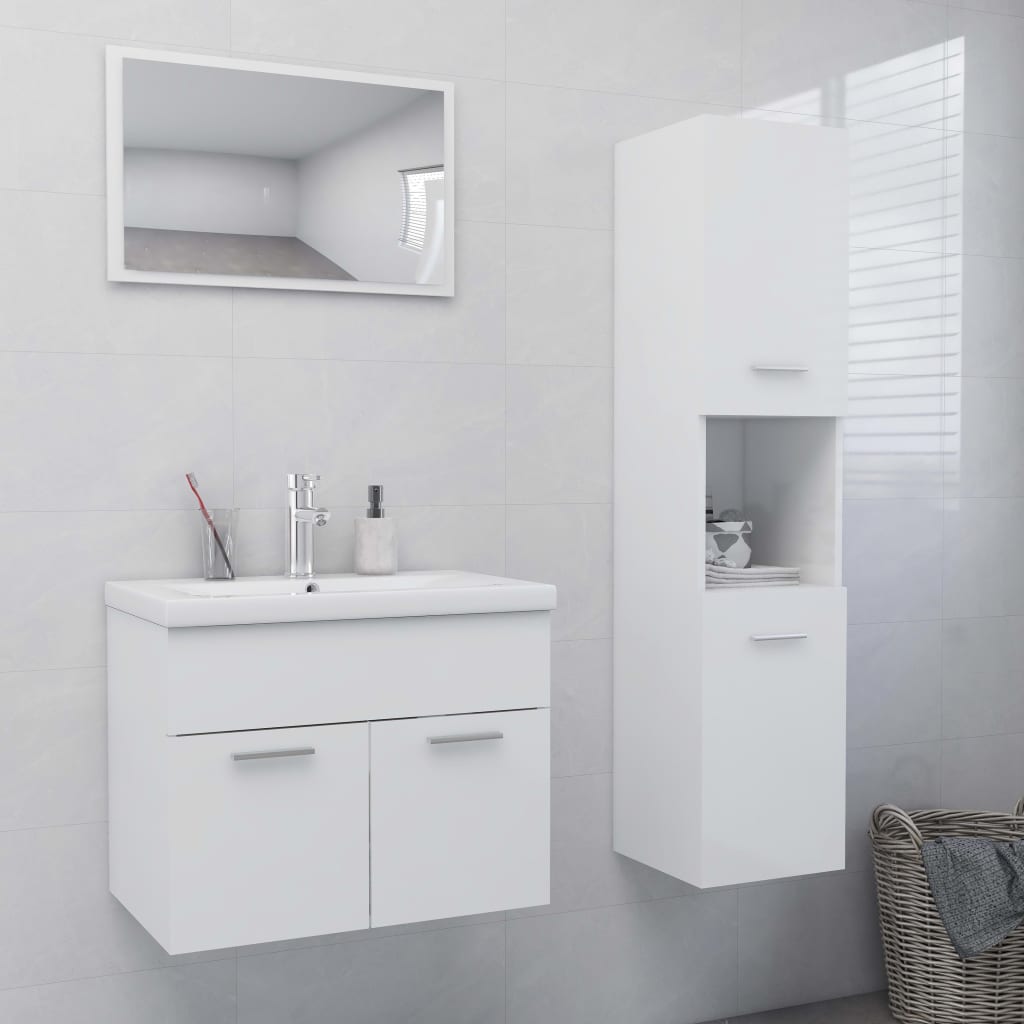 Berkfield Bathroom Furniture Set High Gloss White Engineered Wood