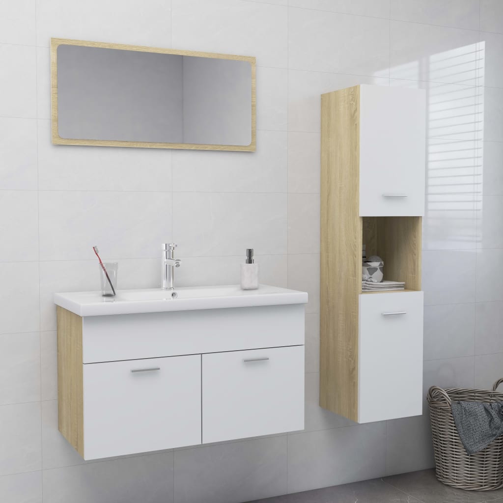Berkfield Bathroom Furniture Set White and Sonoma Oak Engineered Wood