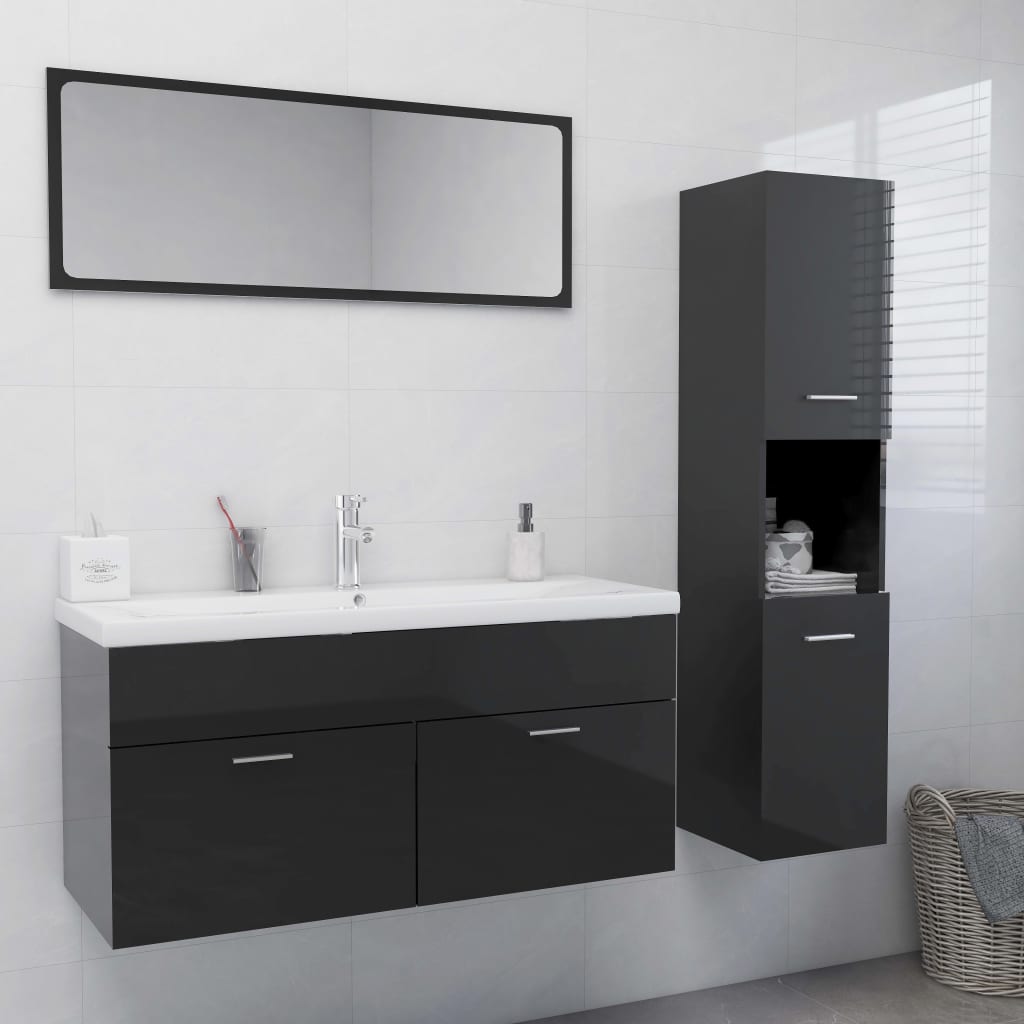 Berkfield Bathroom Furniture Set High Gloss Grey Engineered Wood