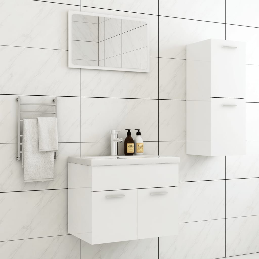 Berkfield Bathroom Furniture Set High Gloss White Engineered Wood