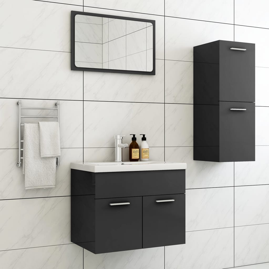 Berkfield Bathroom Furniture Set High Gloss Grey Engineered Wood