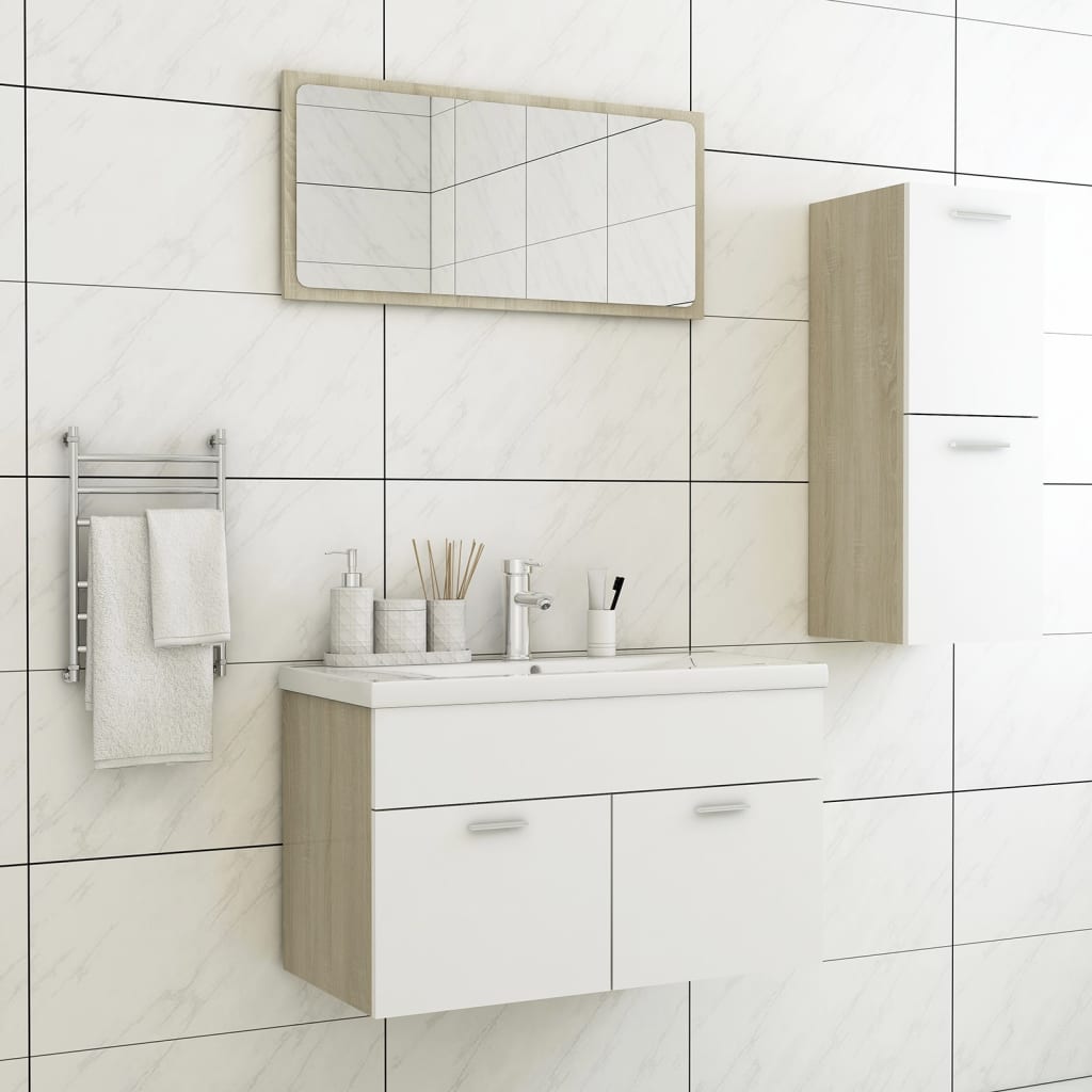Berkfield Bathroom Furniture Set White and Sonoma Oak Engineered Wood