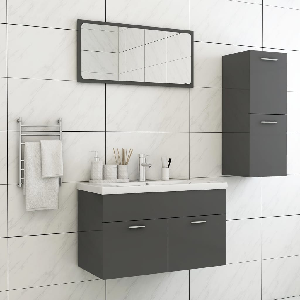 Berkfield Bathroom Furniture Set High Gloss Grey Engineered Wood