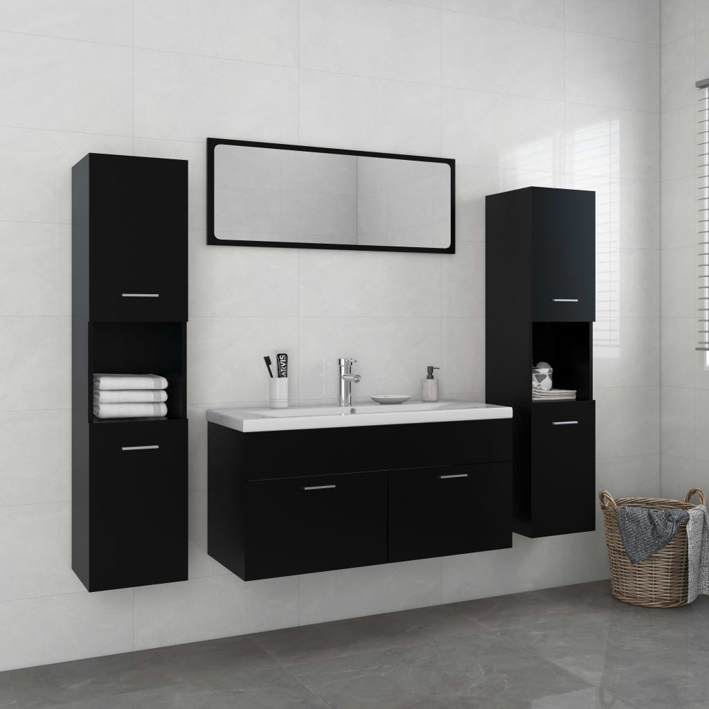 Berkfield Bathroom Furniture Set Black Engineered Wood