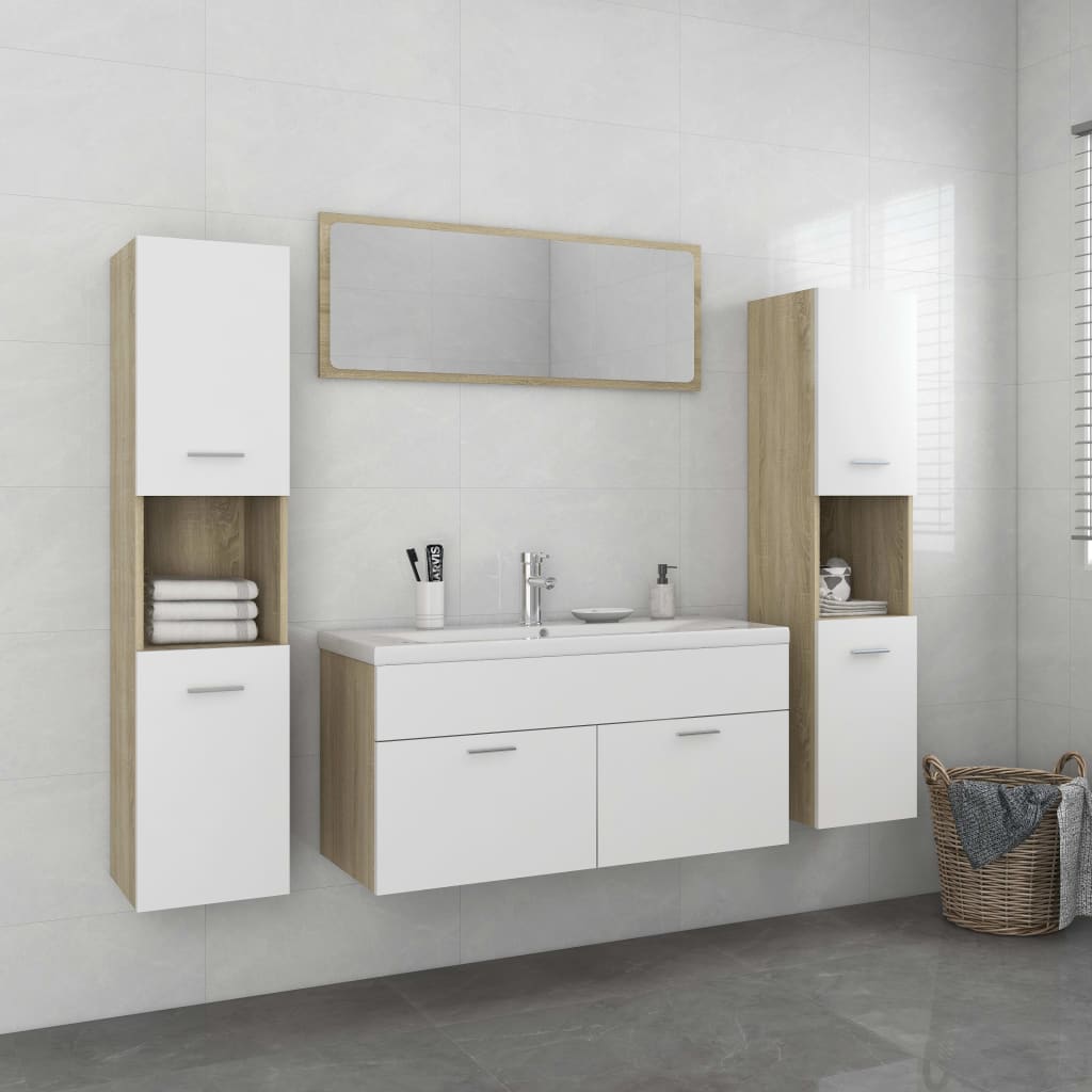 Berkfield Bathroom Furniture Set White and Sonoma Oak Engineered Wood