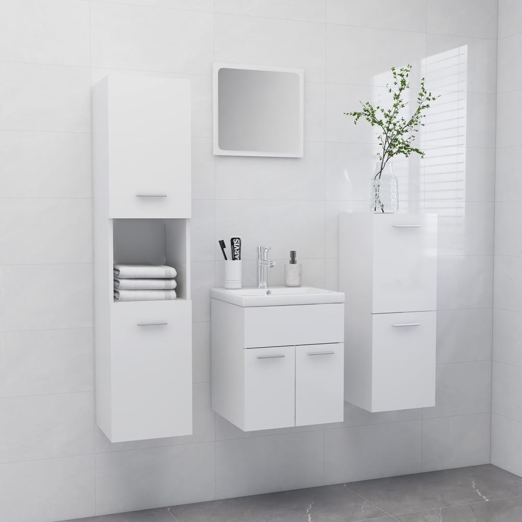 Berkfield Bathroom Furniture Set High Gloss White Engineered Wood