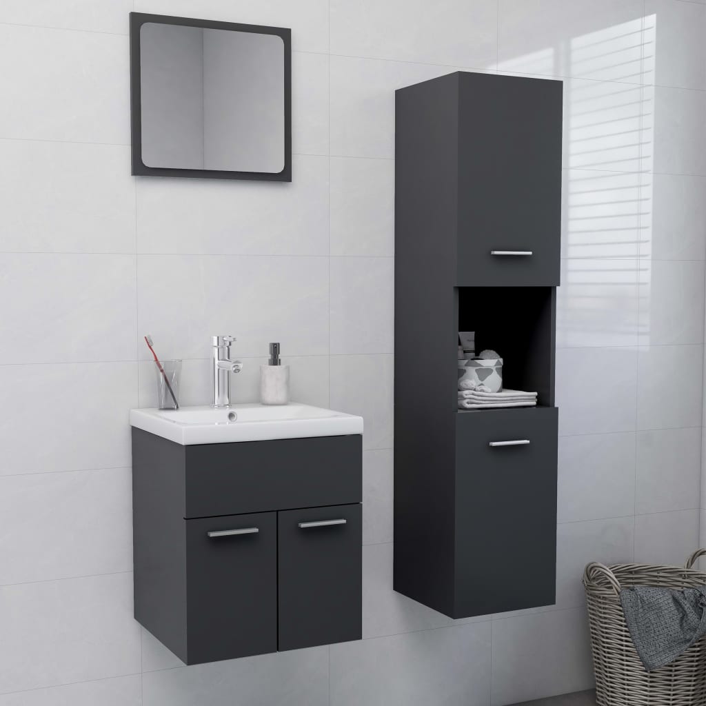 Berkfield Bathroom Furniture Set Grey Engineered Wood