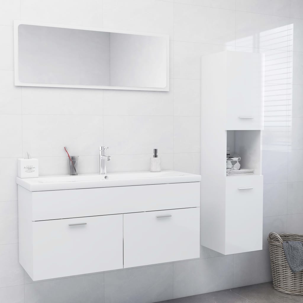 Berkfield Bathroom Furniture Set High Gloss White Engineered Wood