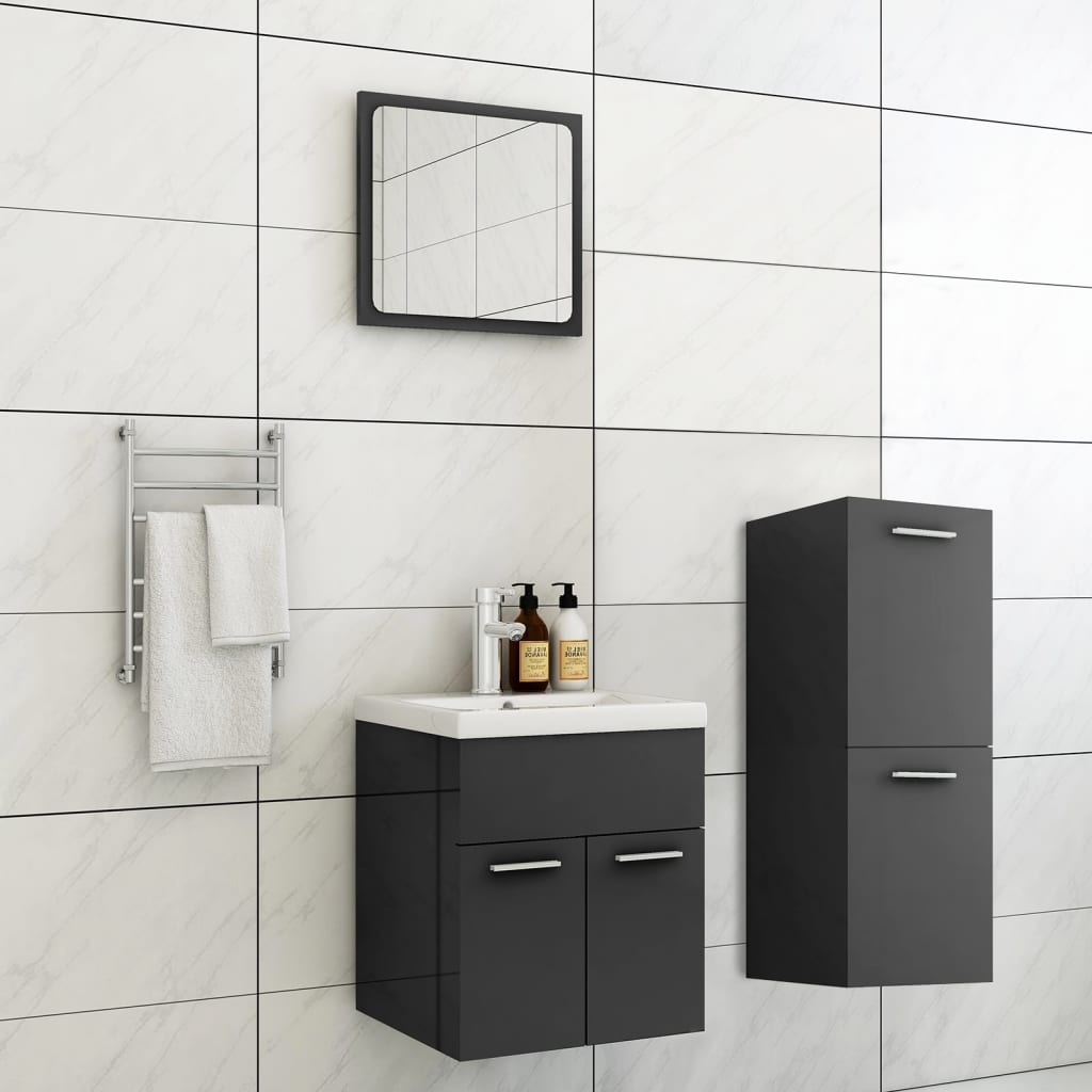 Berkfield Bathroom Furniture Set High Gloss Grey Engineered Wood