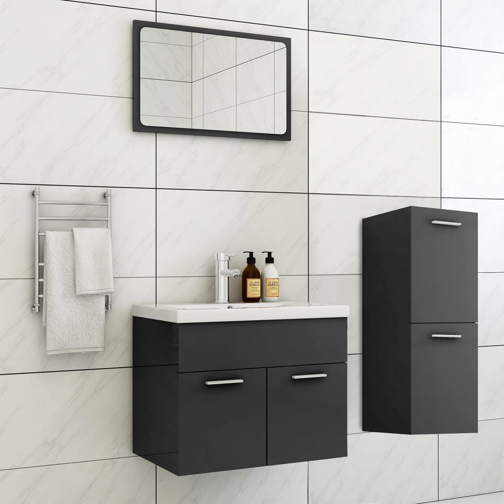 Berkfield Bathroom Furniture Set High Gloss Grey Engineered Wood