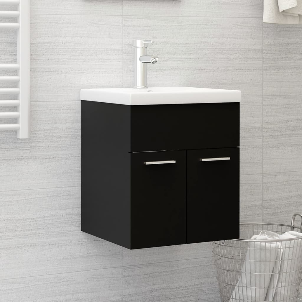 Berkfield Sink Cabinet with Built-in Basin Black Engineered Wood