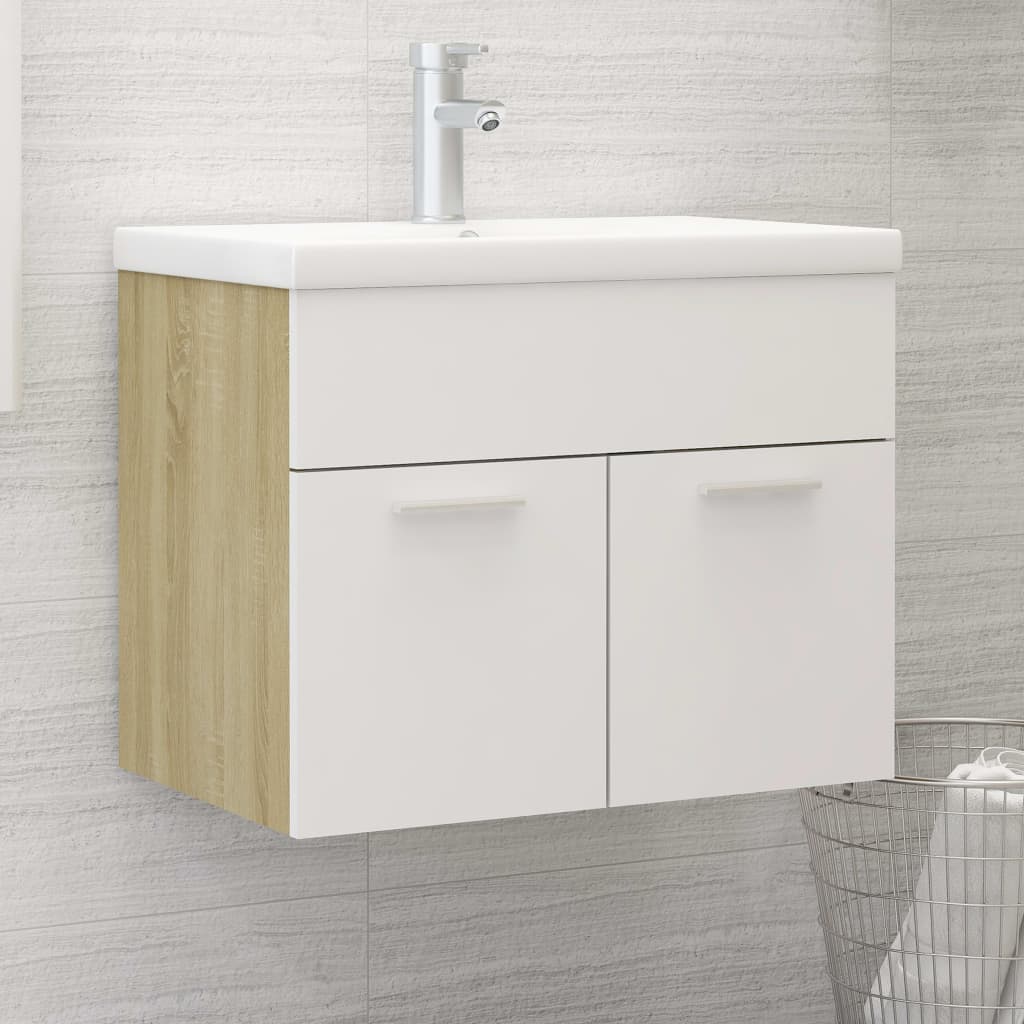 Berkfield Sink Cabinet with Built-in Basin White and Sonoma Oak Engineered Wood