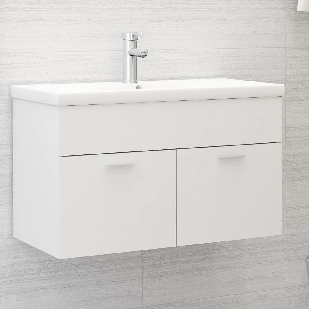 Berkfield Sink Cabinet with Built-in Basin White Engineered Wood