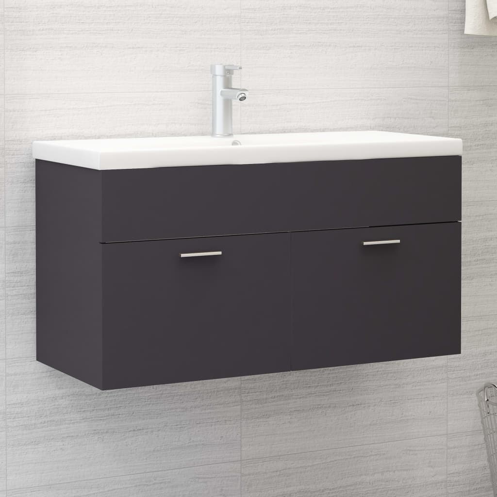 Berkfield Sink Cabinet with Built-in Basin Grey Engineered Wood