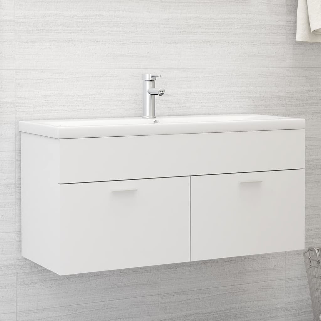 Berkfield Sink Cabinet with Built-in Basin White Engineered Wood