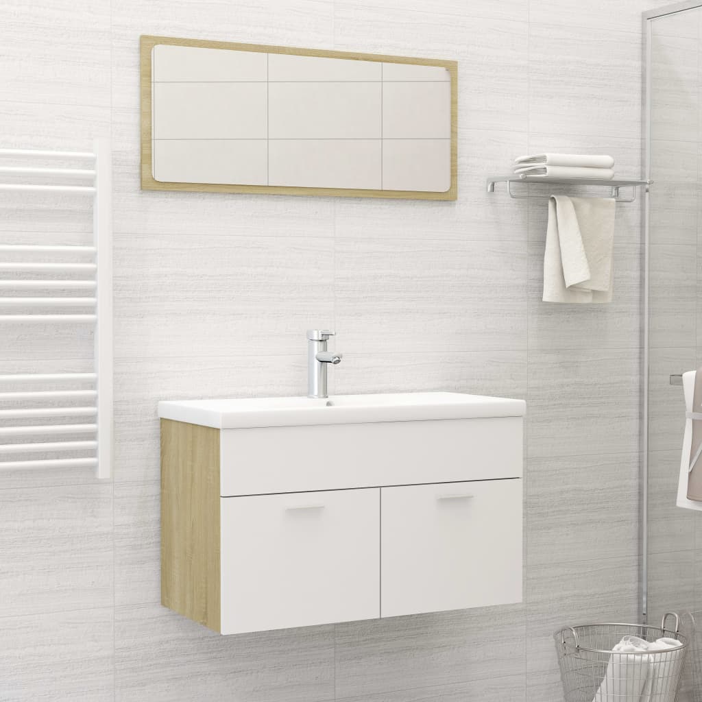 Berkfield Bathroom Furniture Set White and Sonoma Oak Engineered Wood