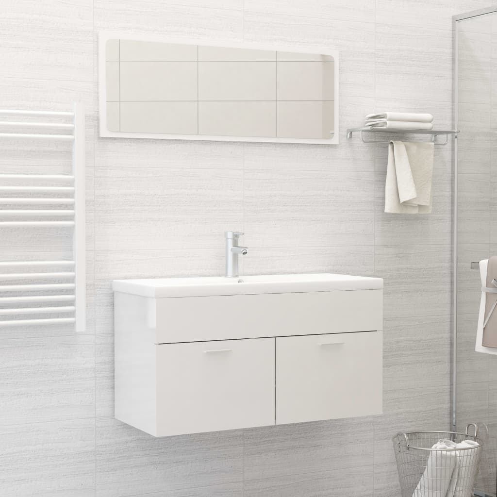 Berkfield Bathroom Furniture Set High Gloss White Engineered Wood