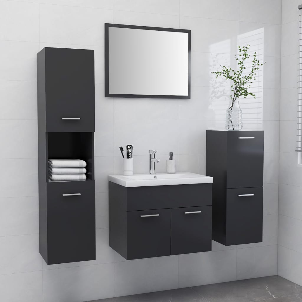 Berkfield Bathroom Furniture Set Grey Engineered Wood