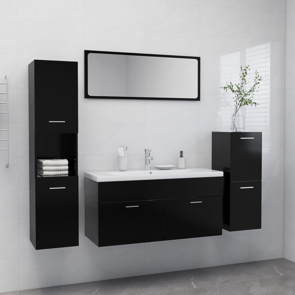 Berkfield Bathroom Furniture Set Black Engineered Wood