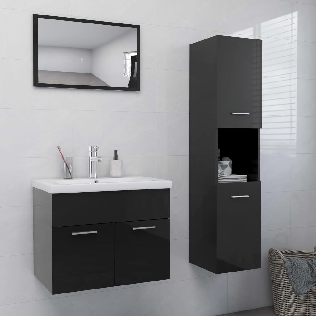 Berkfield Bathroom Furniture Set High Gloss Grey Engineered Wood