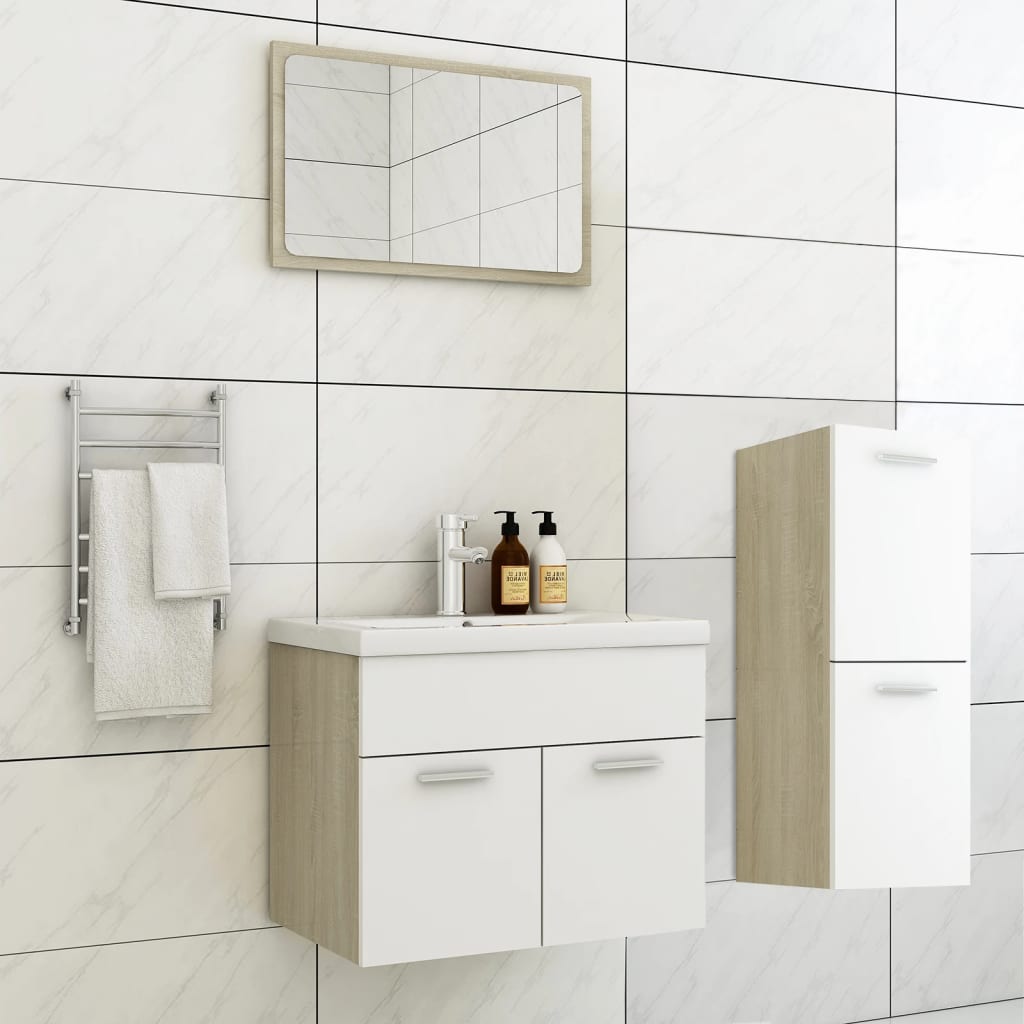 Berkfield Bathroom Furniture Set White and Sonoma Oak Engineered Wood