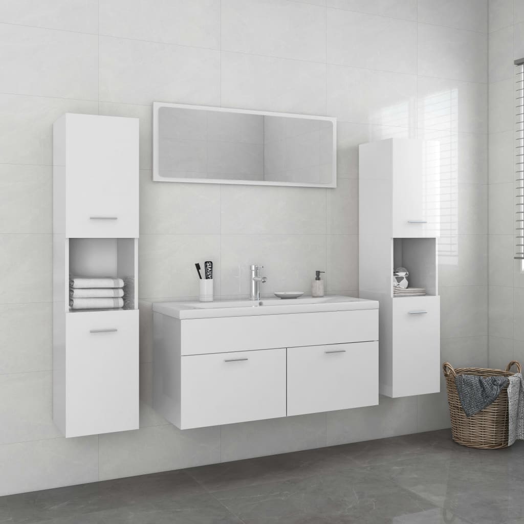 Berkfield Bathroom Furniture Set High Gloss White Engineered Wood