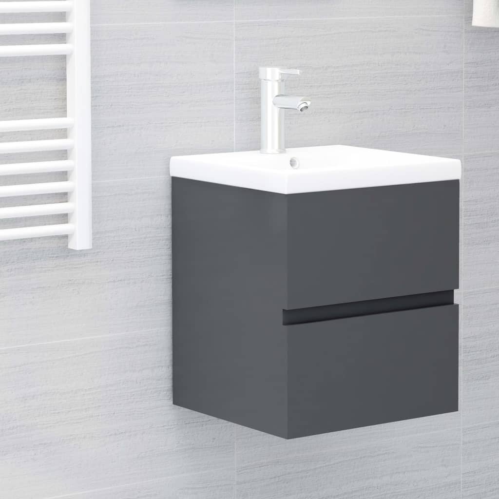 Berkfield Sink Cabinet with Built-in Basin Grey Engineered Wood