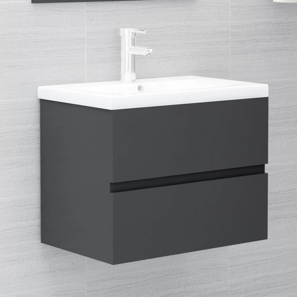 Berkfield Sink Cabinet with Built-in Basin Grey Engineered Wood